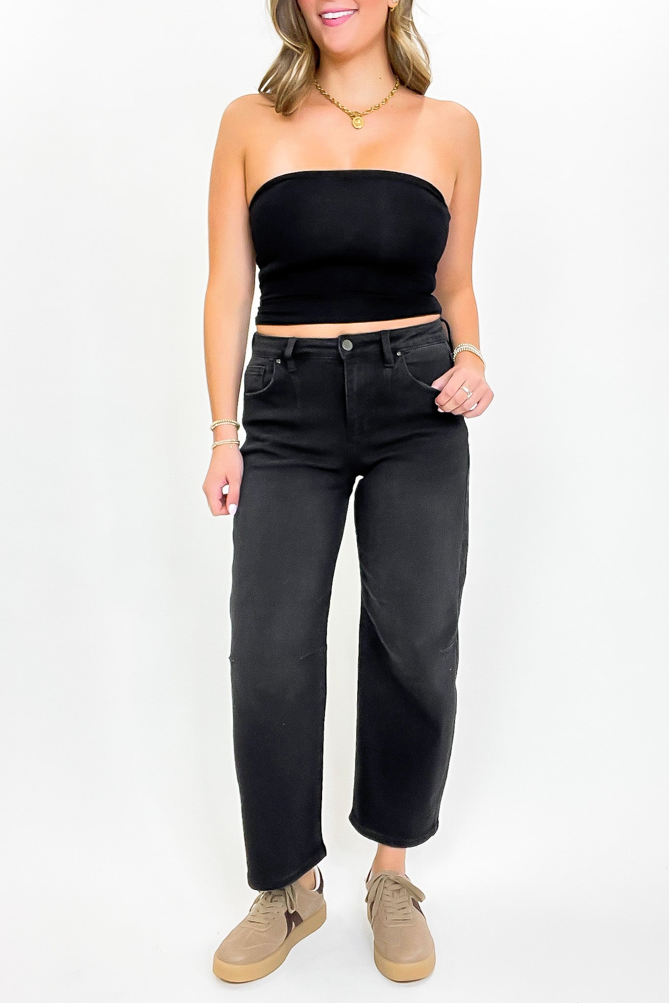 Ridgeway Mid Rise Fit Crop Wide Barrel Leg Jeans - Madison and Mallory