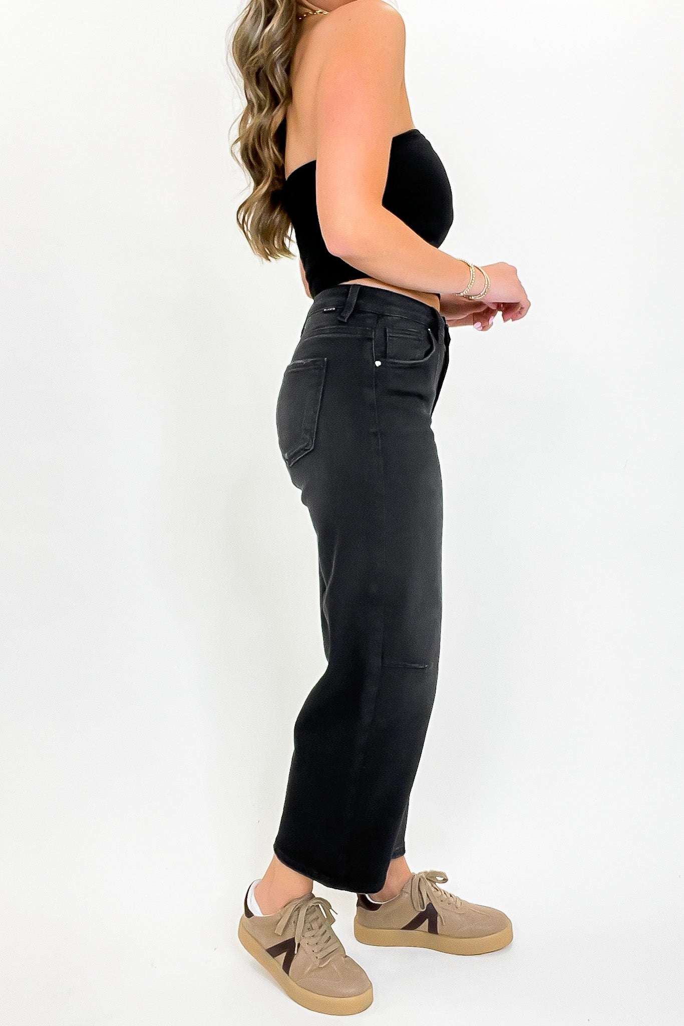 Ridgeway Mid Rise Fit Crop Wide Barrel Leg Jeans - Madison and Mallory
