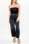 Black / 1 Ridgeway Mid Rise Fit Crop Wide Barrel Leg Jeans - FINAL SALE - Madison and Mallory