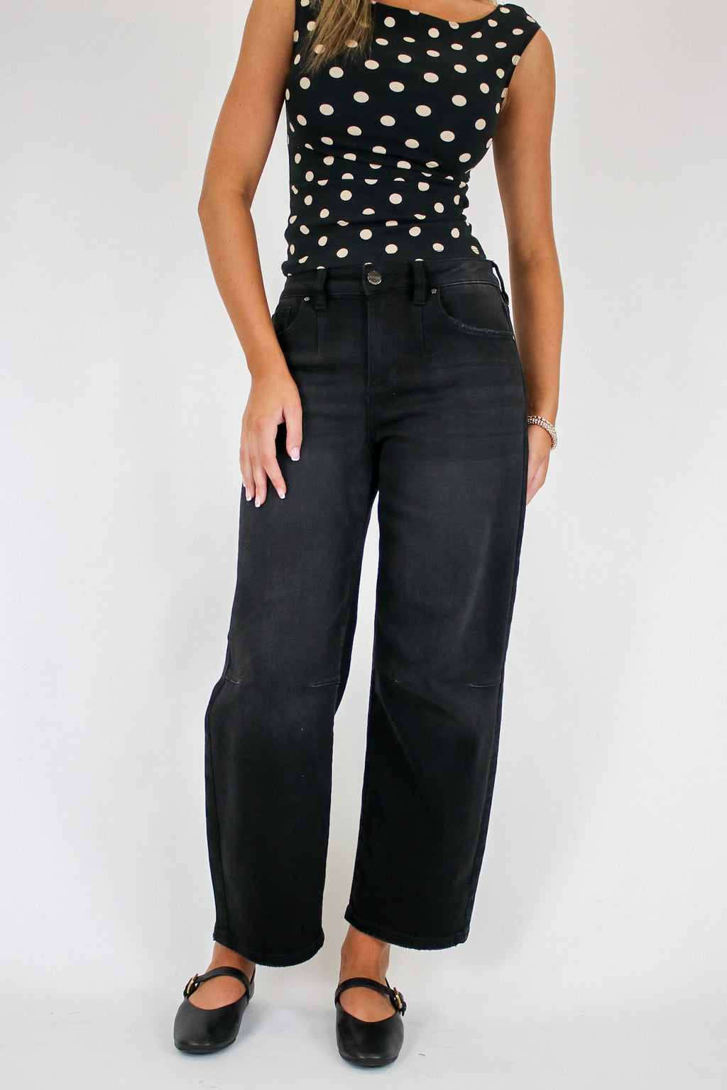Ridgeway Mid Rise Fit Crop Wide Barrel Leg Jeans - Madison and Mallory