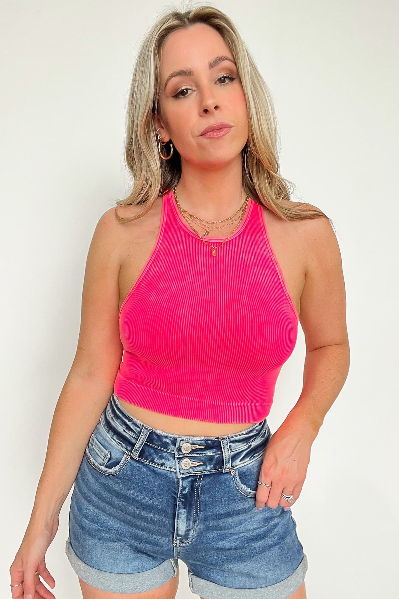  Rivera Washed Ribbed High Neck Cropped Tank Top - BACK IN STOCK - Madison and Mallory