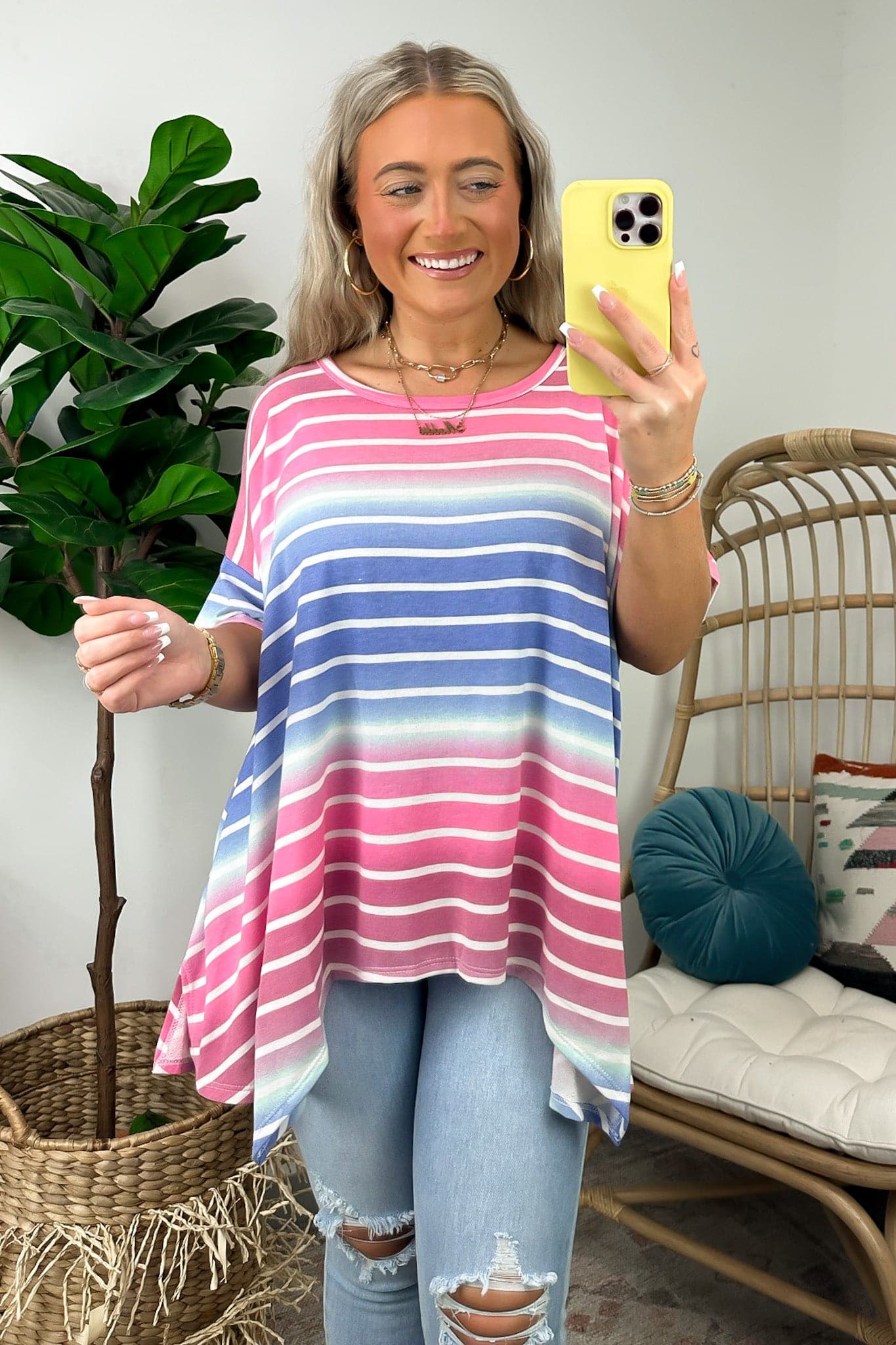 Pink Multi / S Rixo Ombre Striped Relaxed Fit Top - Madison and Mallory