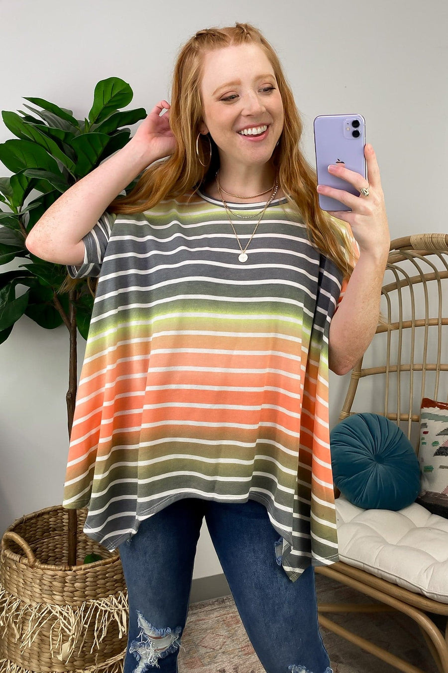 Orange Multi / S Rixo Ombre Striped Relaxed Fit Top - FINAL SALE - Madison and Mallory