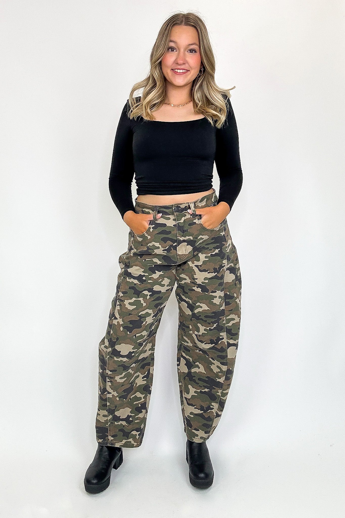 Rogue Terrain Camo Mid Waisted Barrel Leg Jeans - FINAL SALE
