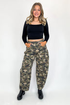 Rogue Terrain Camo Mid Waisted Barrel Leg Jeans - FINAL SALE - Madison and Mallory
