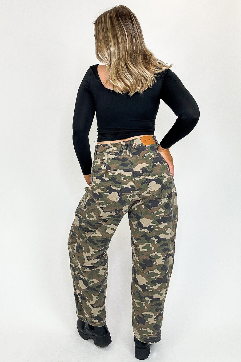 Rogue Terrain Camo Mid Waisted Barrel Leg Jeans - FINAL SALE - Madison and Mallory