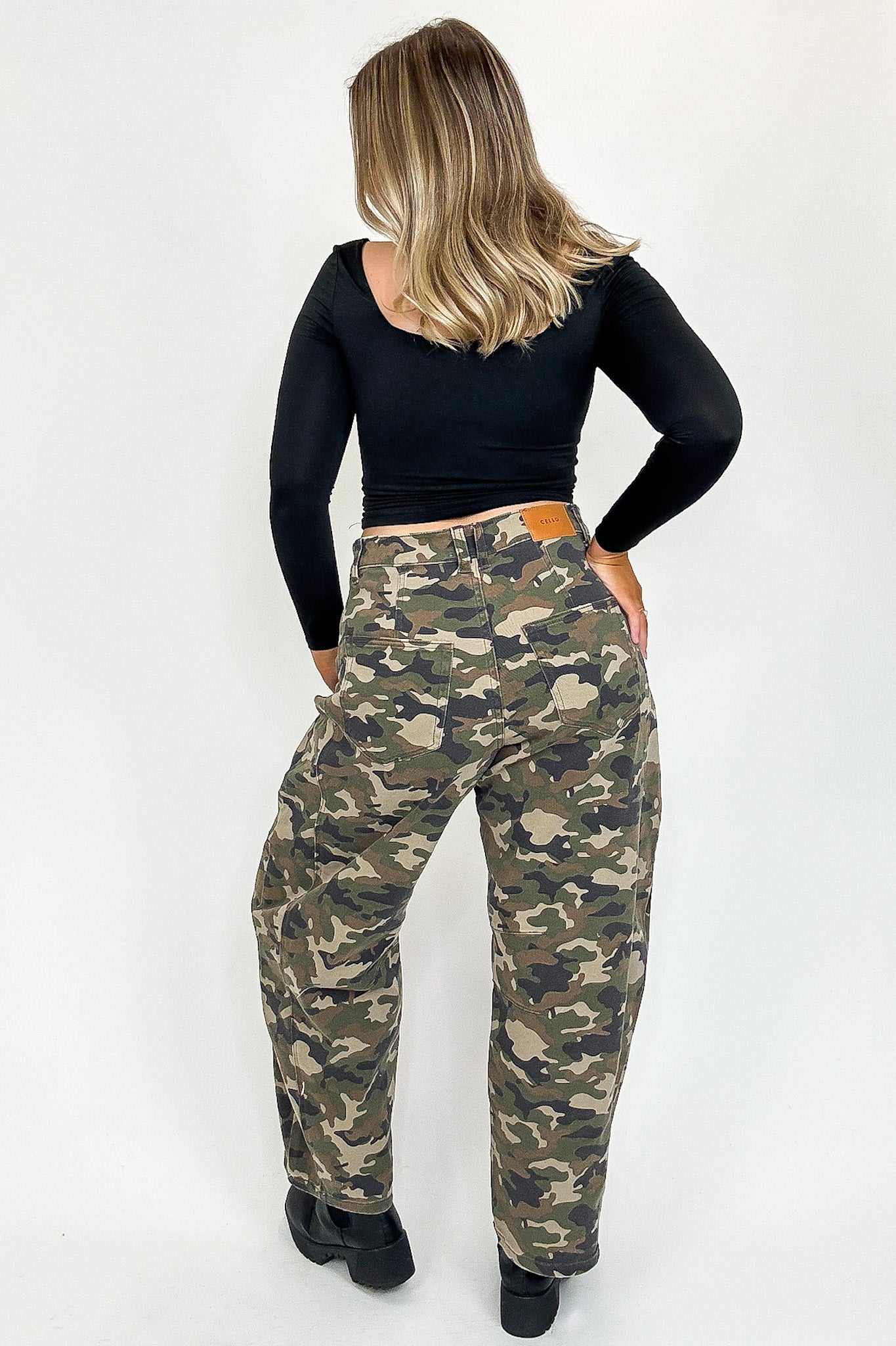 Rogue Terrain Camo Mid Waisted Barrel Leg Jeans - FINAL SALE - Madison and Mallory