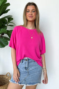 Hot PInk / S Roll With It Mini Ribbed Knit Relaxed Fit Top - FINAL SALE - Madison and Mallory