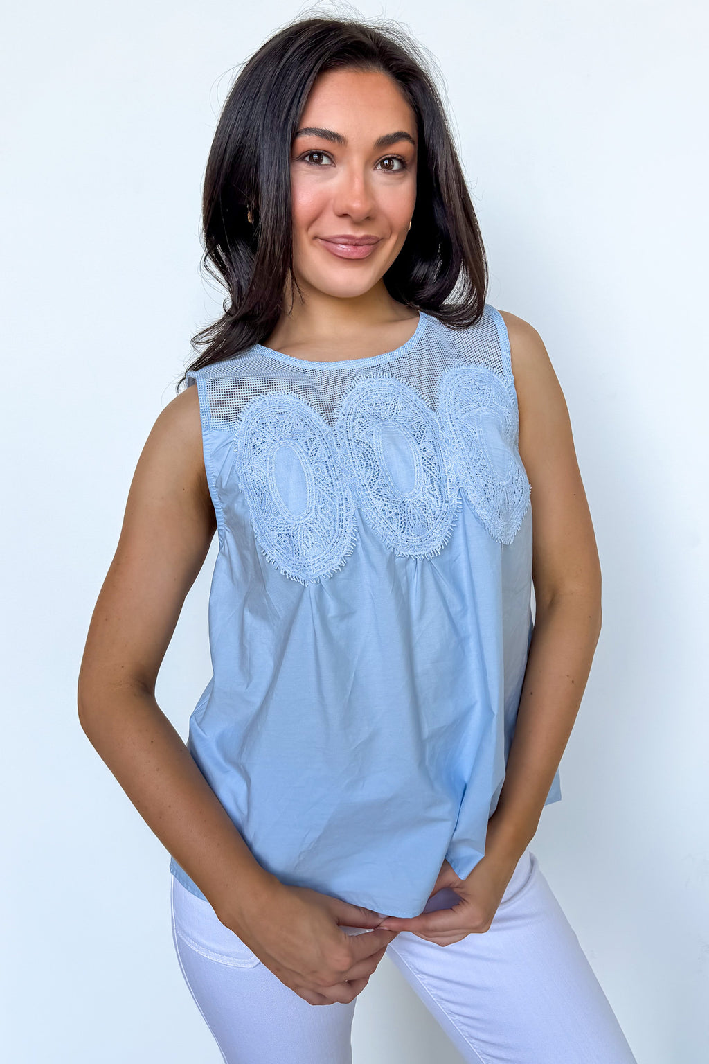 Romance Layer Lace Trim Mesh Yoke Top - Madison and Mallory