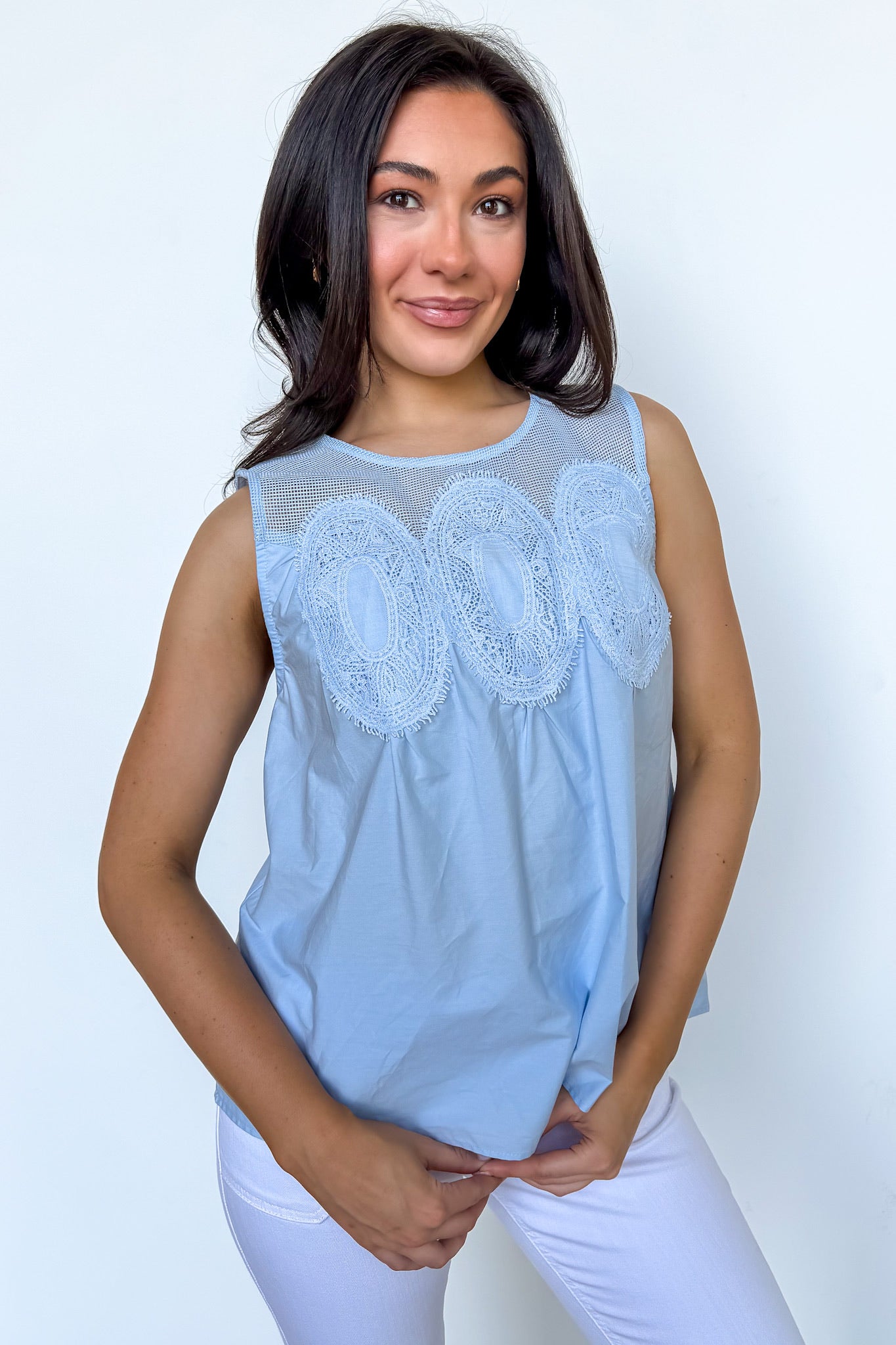 Romance Layer Lace Trim Mesh Yoke Top - Madison and Mallory