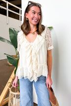 S / Cream Romance Thread Lace Detail Top - Madison and Mallory