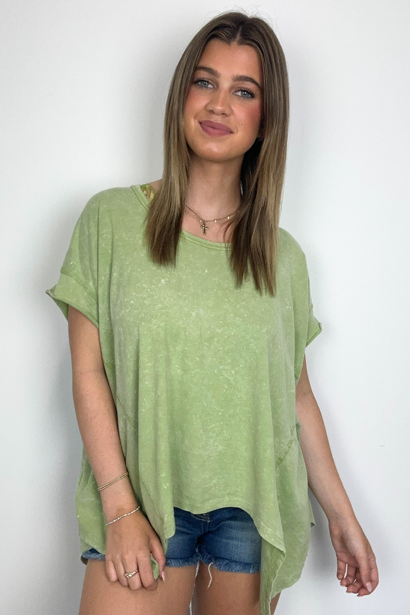 Green / S Roni Washed Relaxed Short Sleeve Top - FINAL SALE - Madison and Mallory