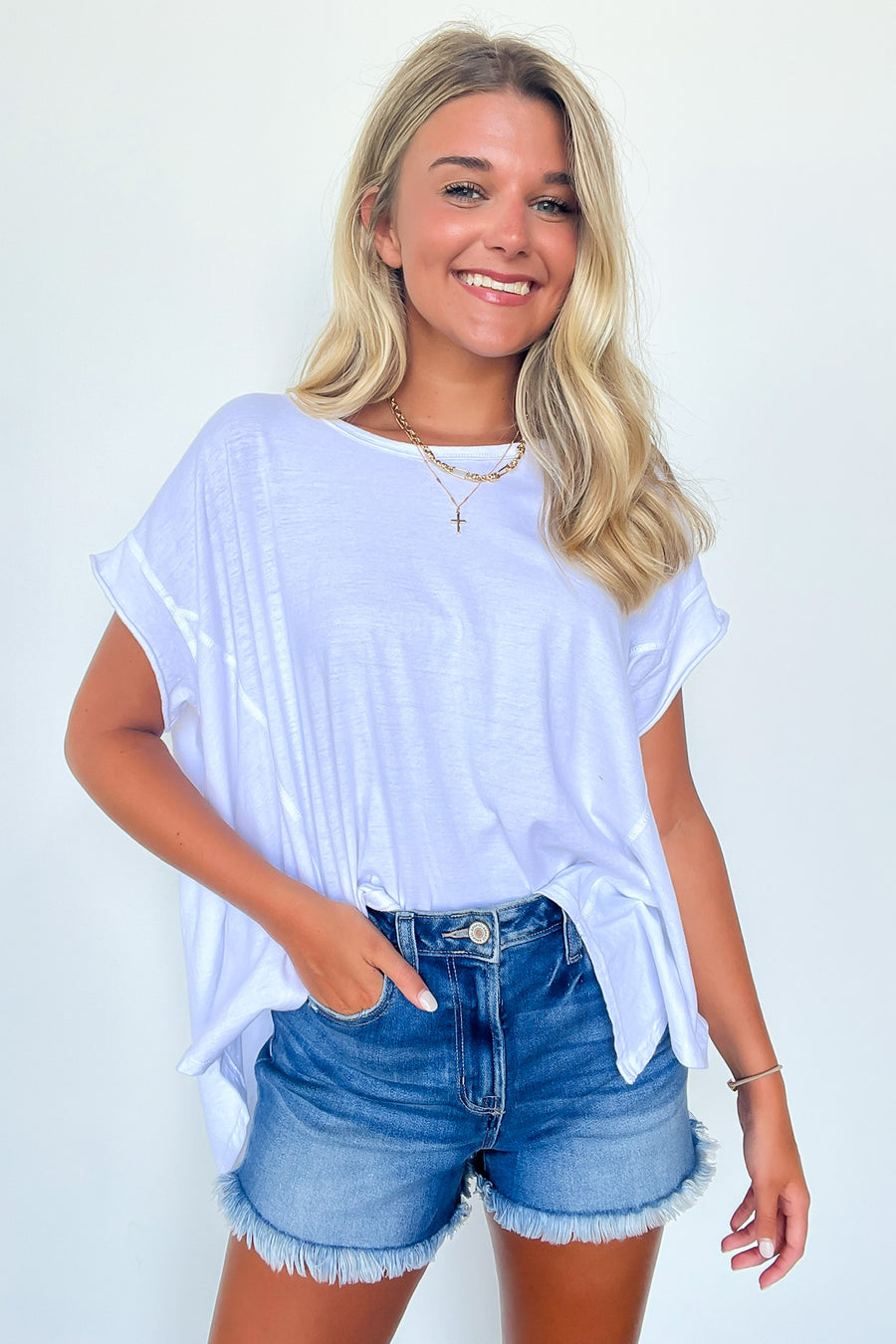 White / S Roni Washed Relaxed Short Sleeve Top - FINAL SALE - Madison and Mallory