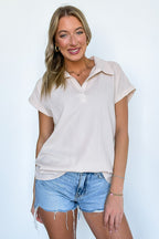 Natural / S Rosario Cap Sleeve Collared Top - Madison and Mallory