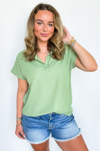 Olive / S Rosario Cap Sleeve Collared Top - Madison and Mallory