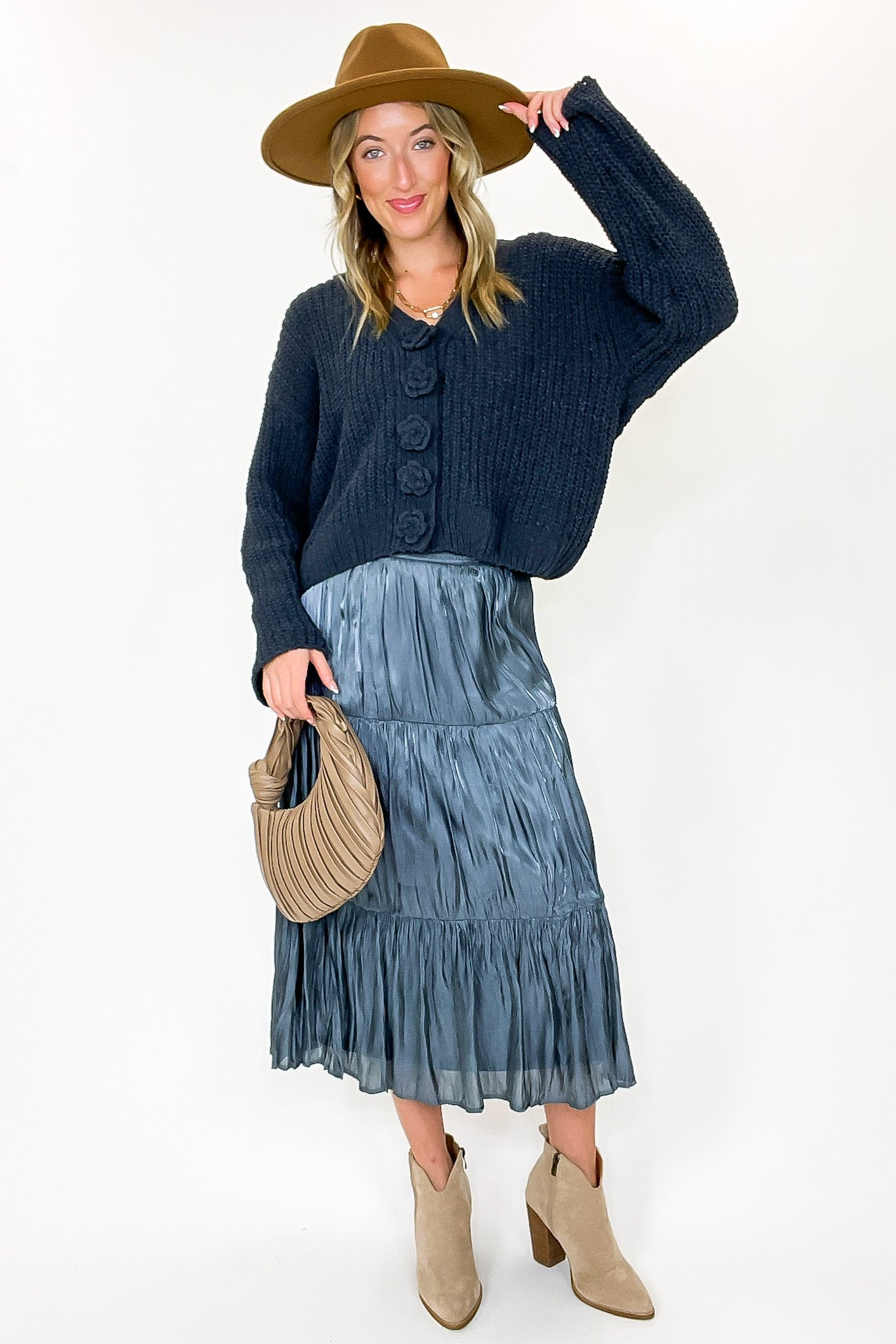 Ink Charcoal / S Rosette Threads Knit Cardigan - FINAL SALE - Madison and Mallory