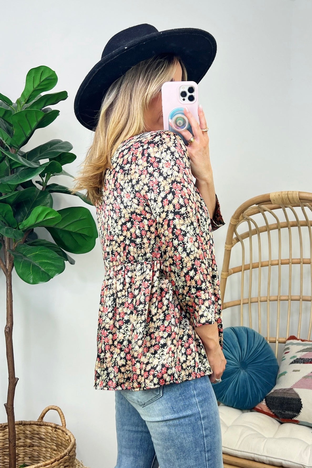  Rossi 3/4 Sleeve Floral Flowy Top - Madison and Mallory