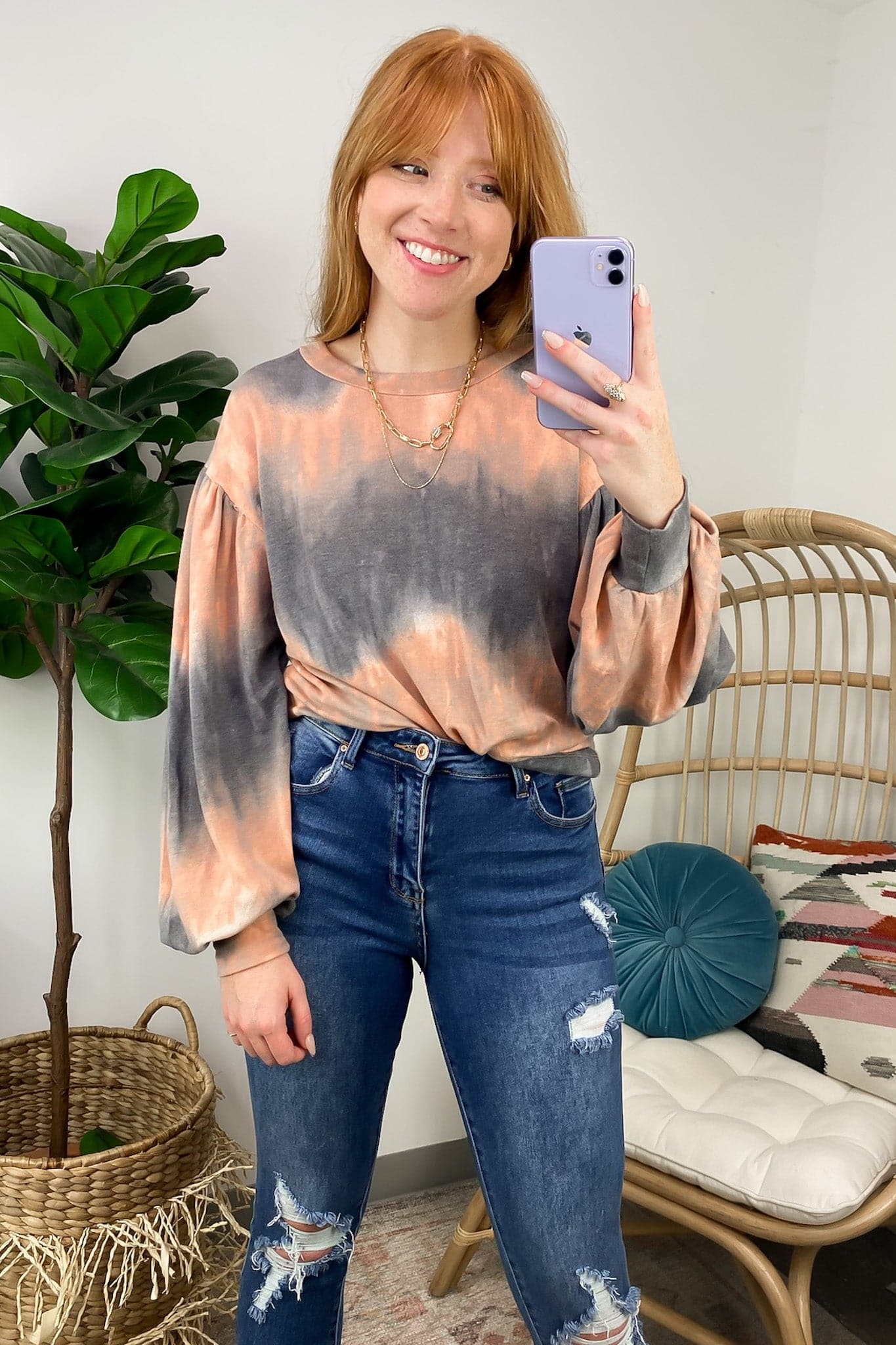  Rossmore Ombre Dye Balloon Sleeve Top - FINAL SALE - Madison and Mallory