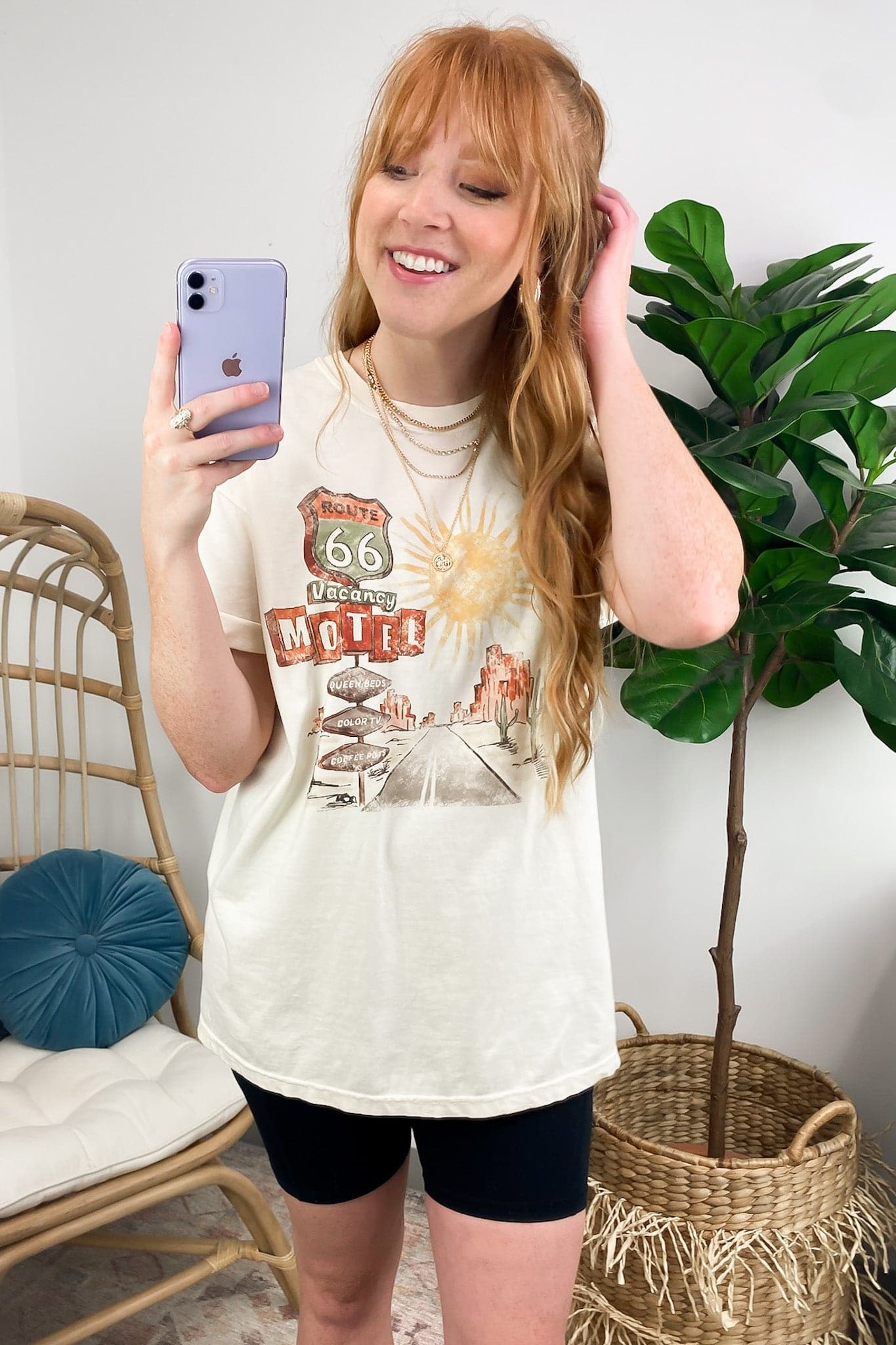 SM / Cream Route 66 Motel Vintage Oversized Graphic Tee - FINAL SALE - Madison and Mallory