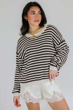 Oatmeal / S Rowan Striped Button Sweater - Madison and Mallory