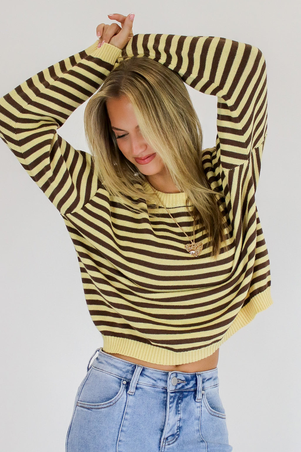 Yellow / S Rowan Striped Button Sweater - Madison and Mallory