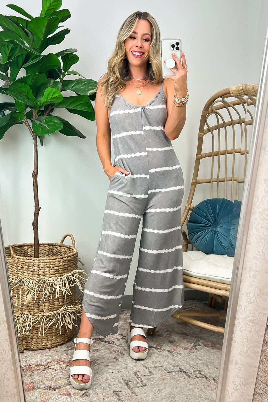 Gray / S Rowenah Sleeveless Striped Romper Jumpsuit - Madison and Mallory