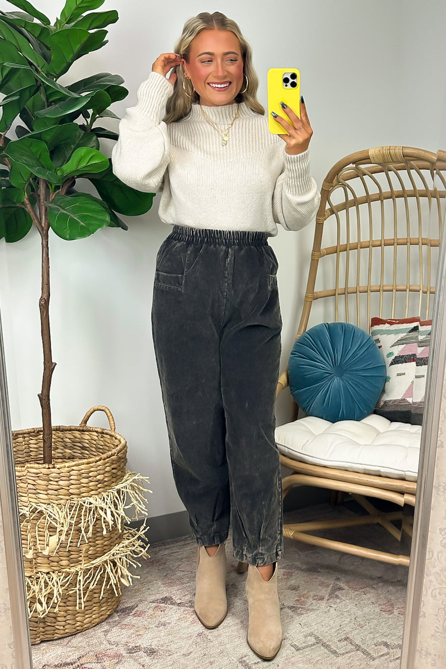 Roxi Mineral Washed Corduroy Cropped Pants