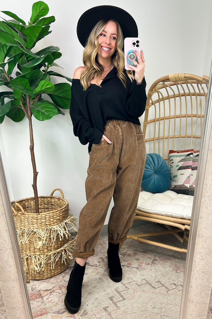 Mineral Wash Cropped Fray Hem Corduroy Wide Pants