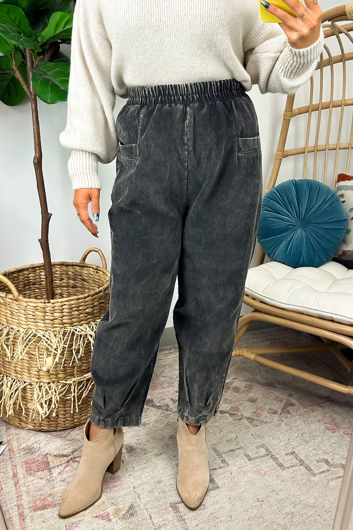 Gray / S Roxi Mineral Washed Corduroy Cropped Pants - FINAL SALE - Madison and Mallory
