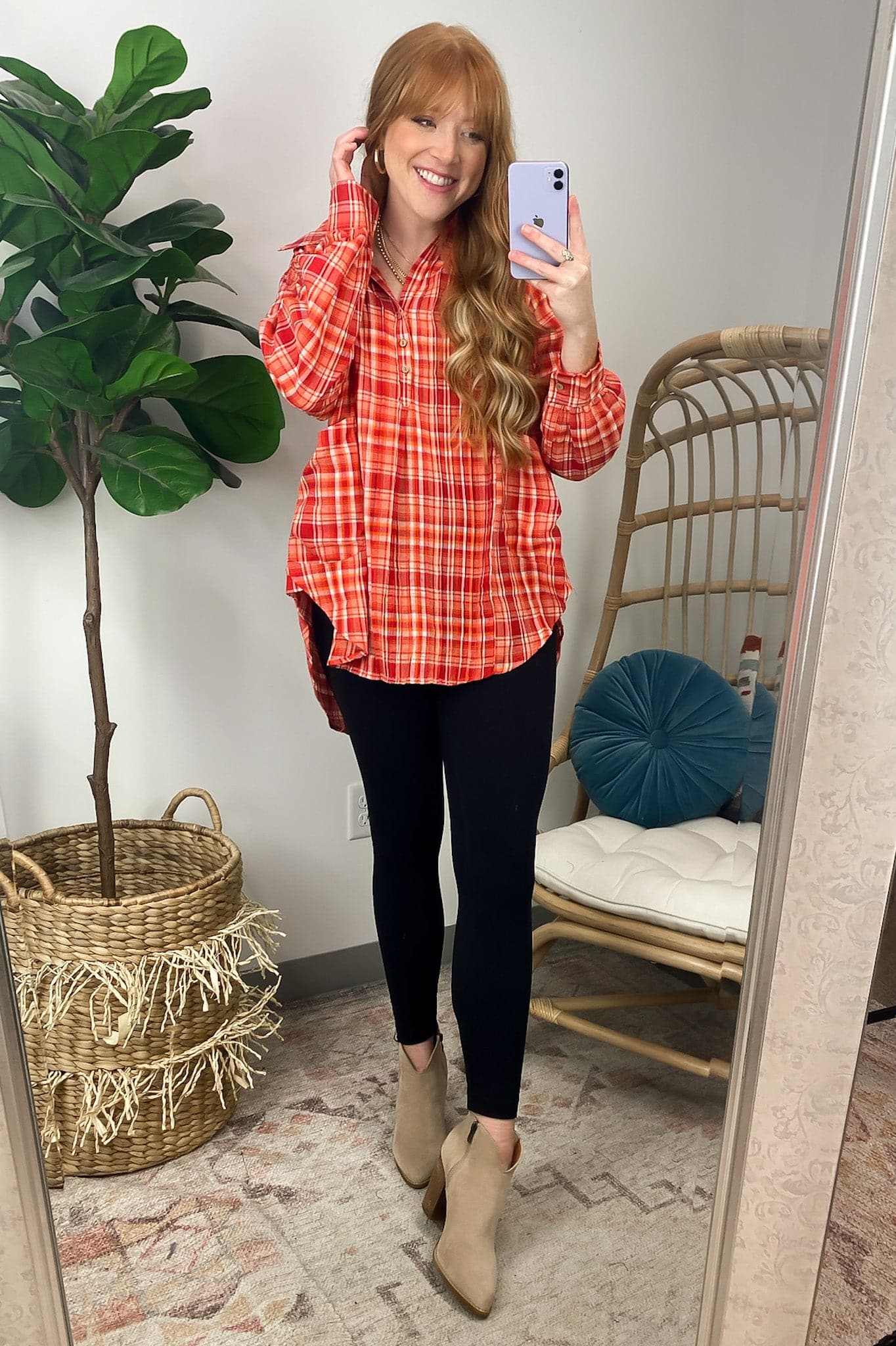  Ruisa Plaid Button Tunic Top - FINAL SALE - Madison and Mallory