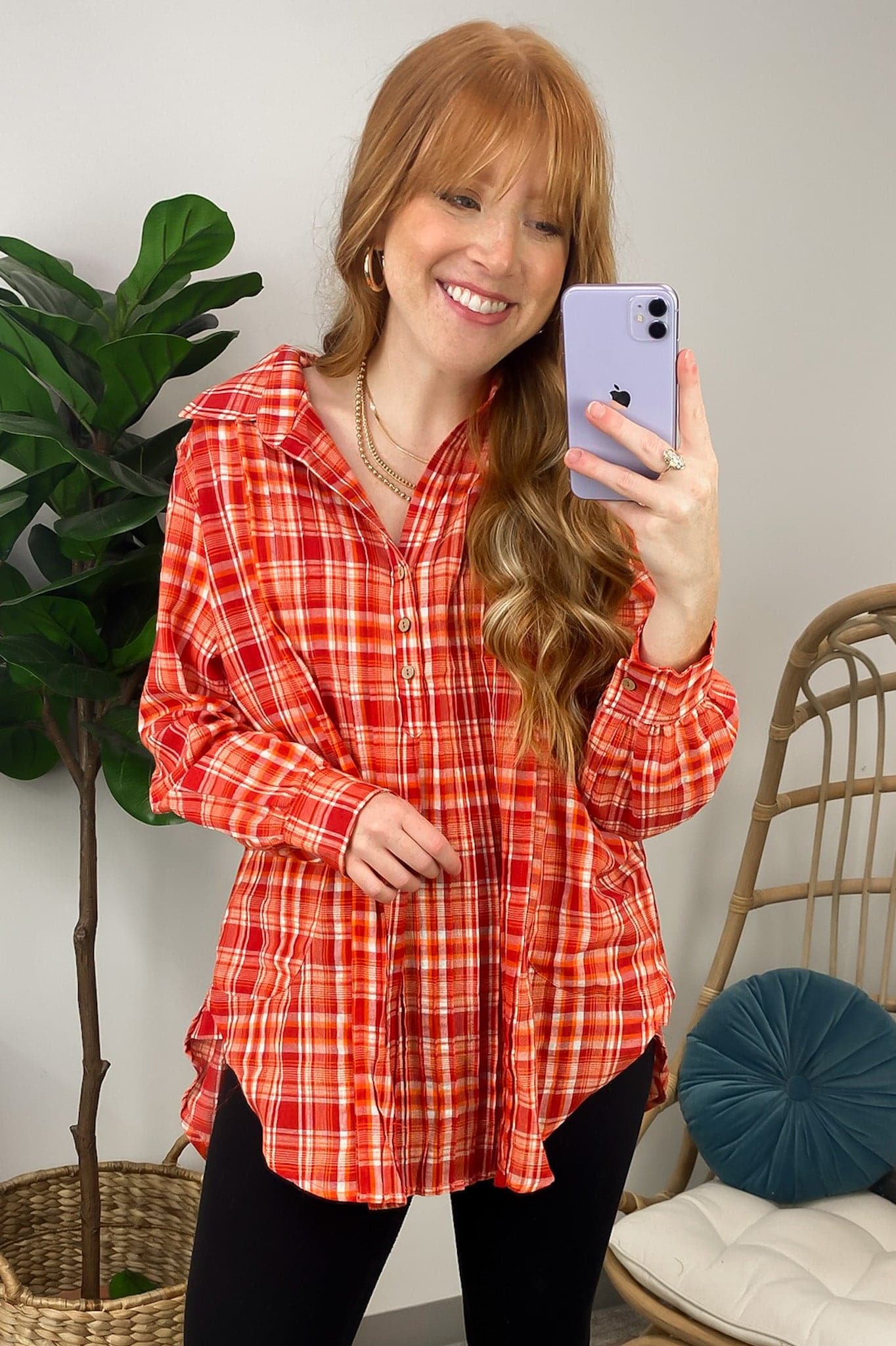 Ruisa Plaid Button Tunic Top - FINAL SALE - Madison and Mallory