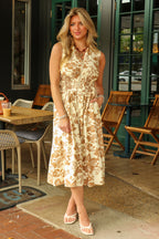 Rustic Romance Paisley V-Neck Smocked Waist Zip Front Midi Dress - Madison and Mallory