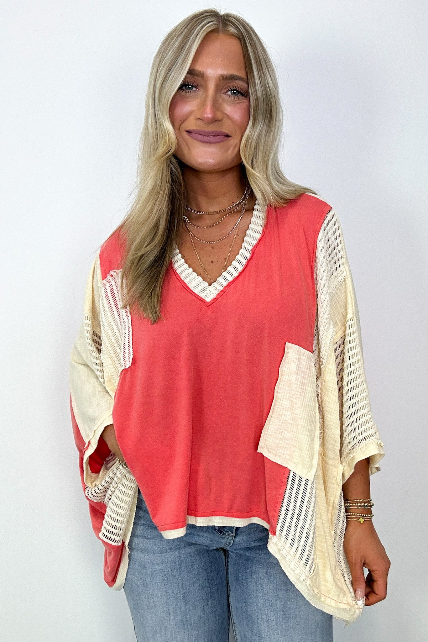 Peach Echo / S Rylan Oversize High Low Contrast Top - BACK IN STOCK - Madison and Mallory