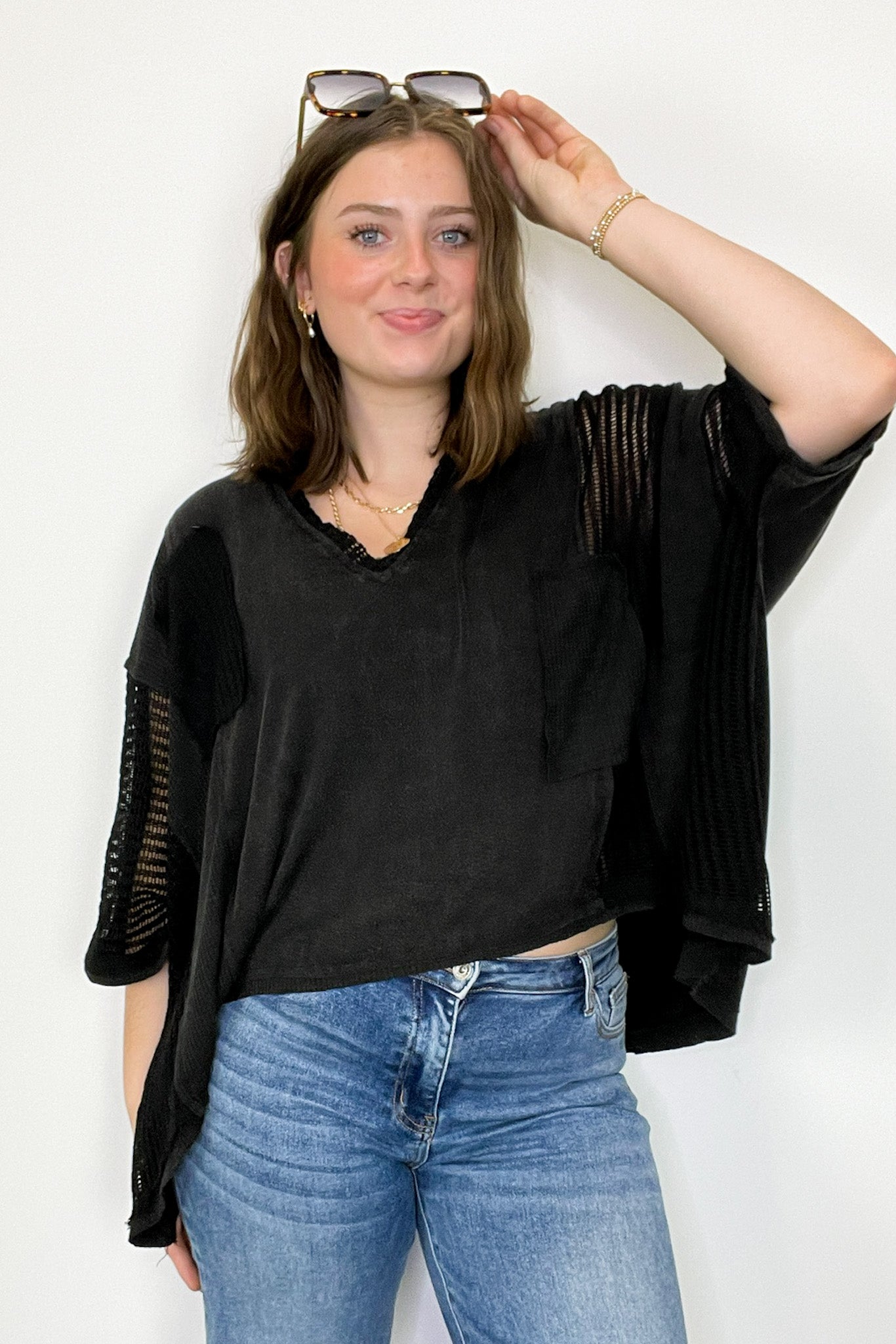 Black / S Rylan Oversize High Low Contrast Top - BACK IN STOCK - Madison and Mallory