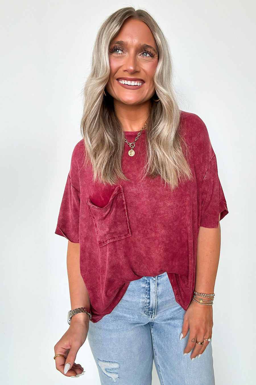  Rylee Mineral Wash Ribbed Relaxed Pocket Top - BACK IN STOCK - Madison and Mallory