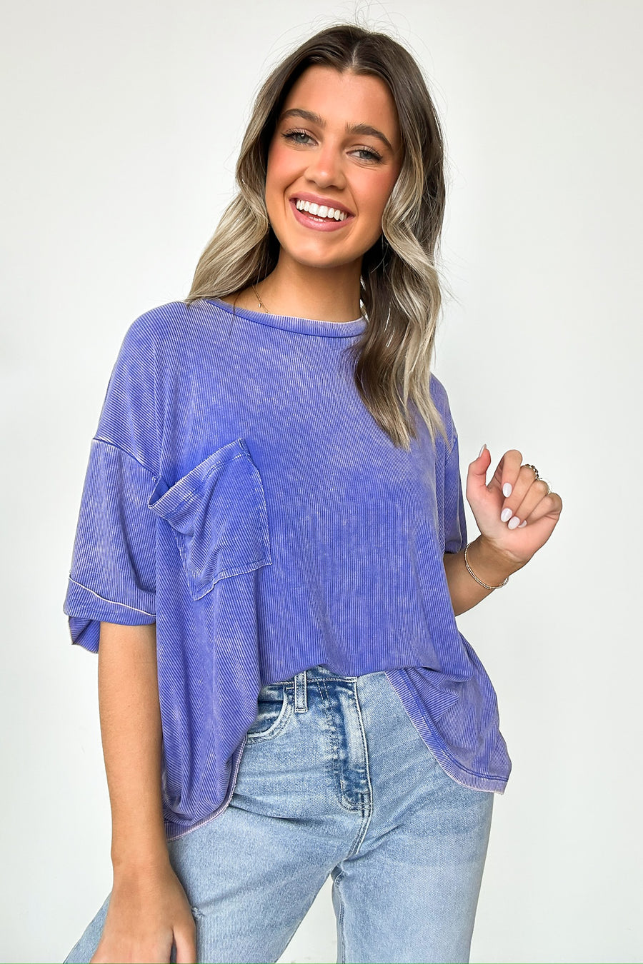  Rylee Mineral Wash Ribbed Relaxed Pocket Top - BACK IN STOCK - Madison and Mallory