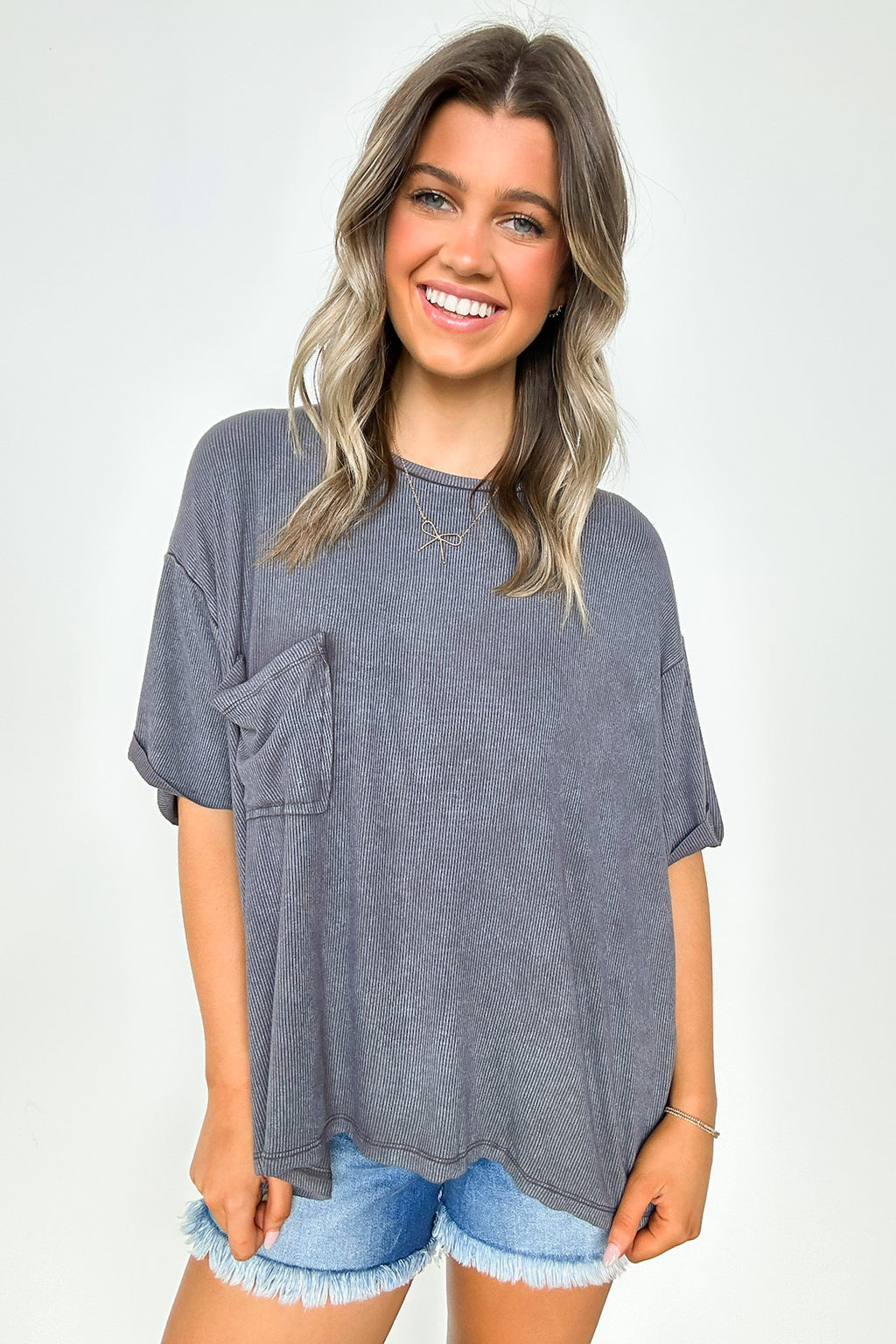 Rylee Mineral Wash Ribbed Relaxed Pocket Top - BACK IN STOCK - Madison and Mallory
