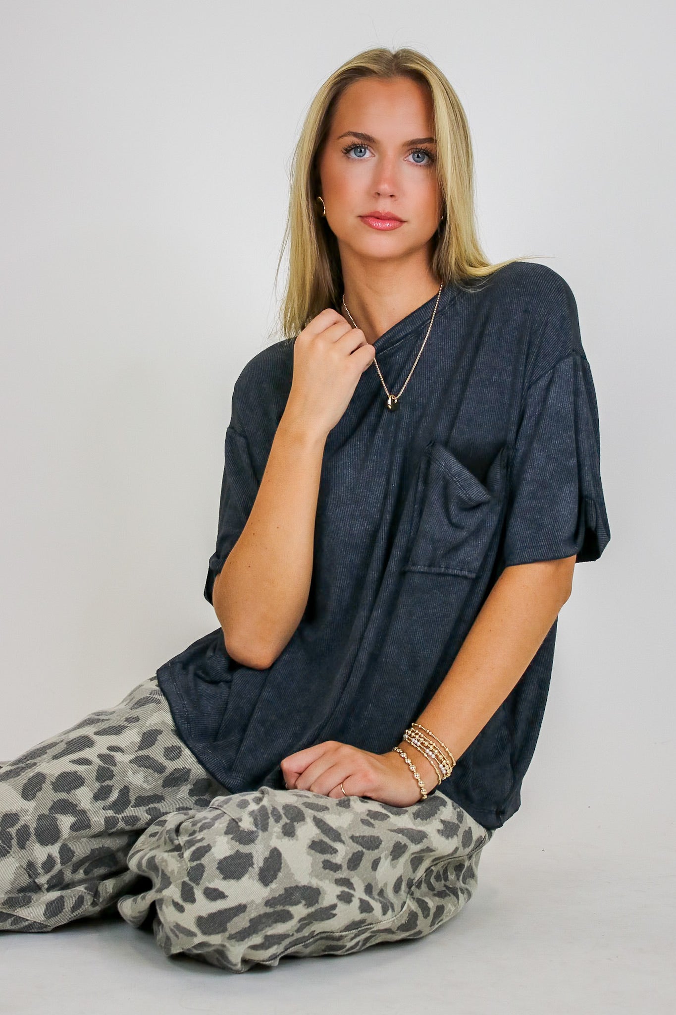 Rylee Mineral Wash Rib Knit Top