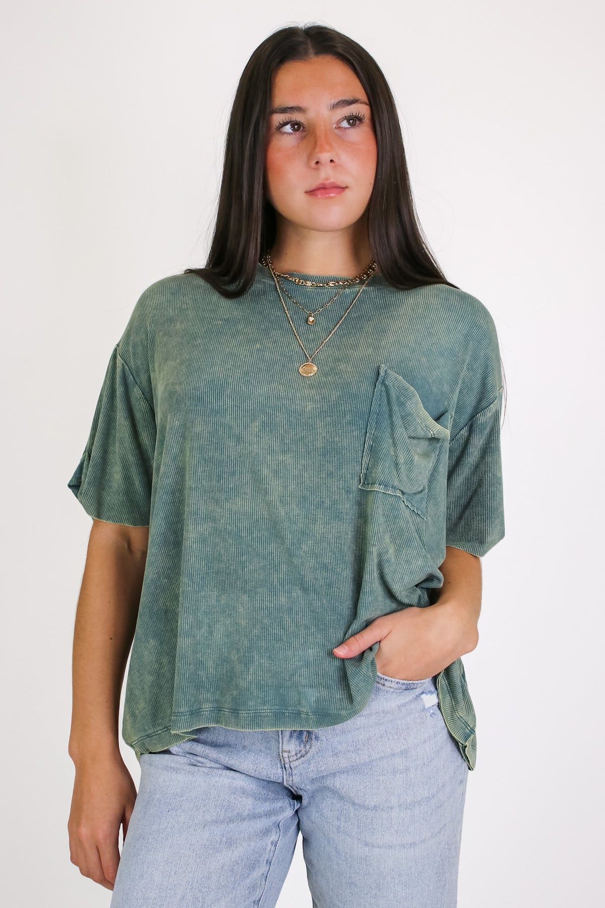 Rylee Mineral Wash Rib Knit Top