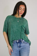 Dark Green / SM Rylee Mineral Wash Rib Knit Top - Madison and Mallory