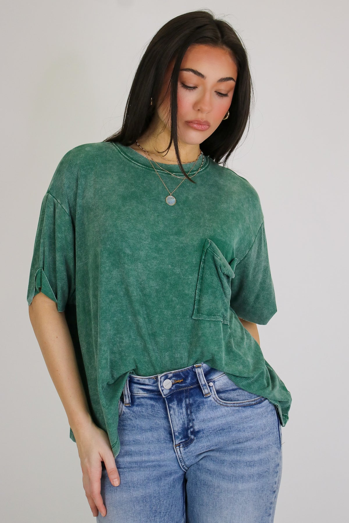 Dark Green / SM Rylee Mineral Wash Rib Knit Top - Madison and Mallory