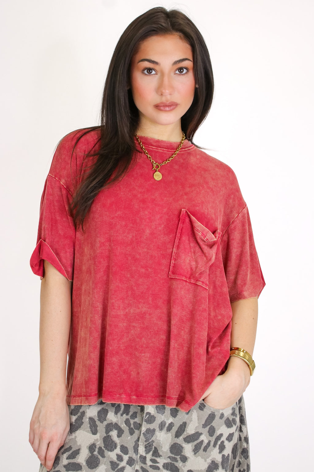 Rylee Mineral Wash Rib Knit Top