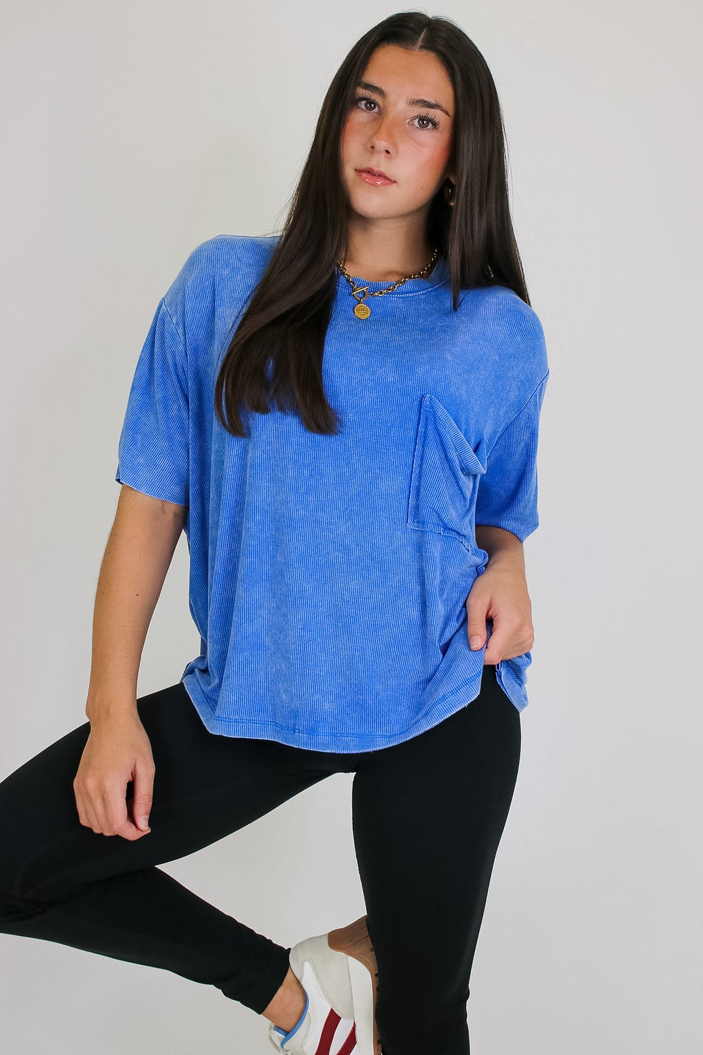 Ocean Blue / SM Rylee Mineral Wash Rib Knit Top - Madison and Mallory