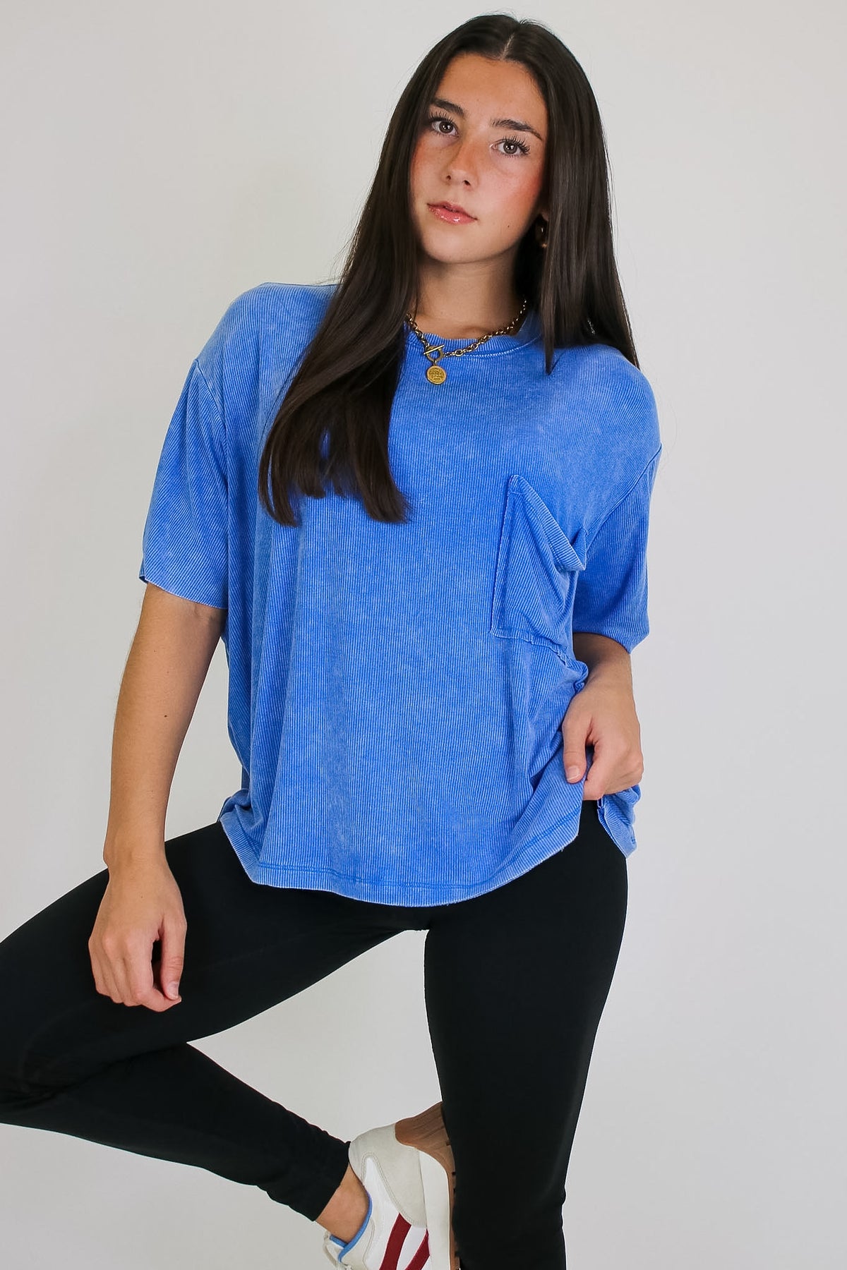 Ocean Blue / SM Rylee Mineral Wash Rib Knit Top - Madison and Mallory