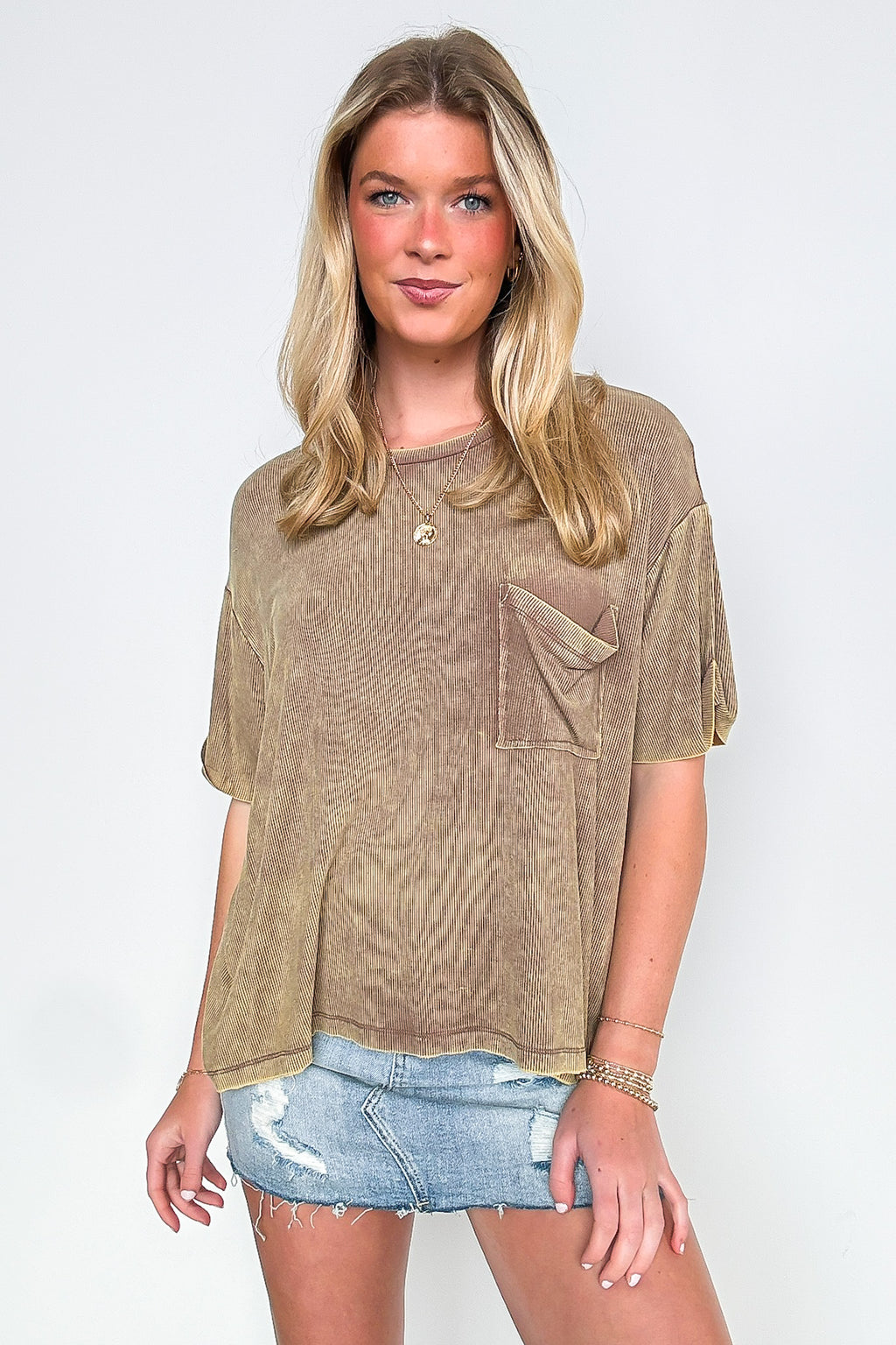 Rylee Mineral Wash Ribbed Relaxed Pocket Top - BACK IN STOCK - Madison and Mallory