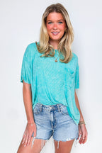 Turquoise / SM Rylee Mineral Wash Ribbed Relaxed Pocket Top - BACK IN STOCK - Madison and Mallory