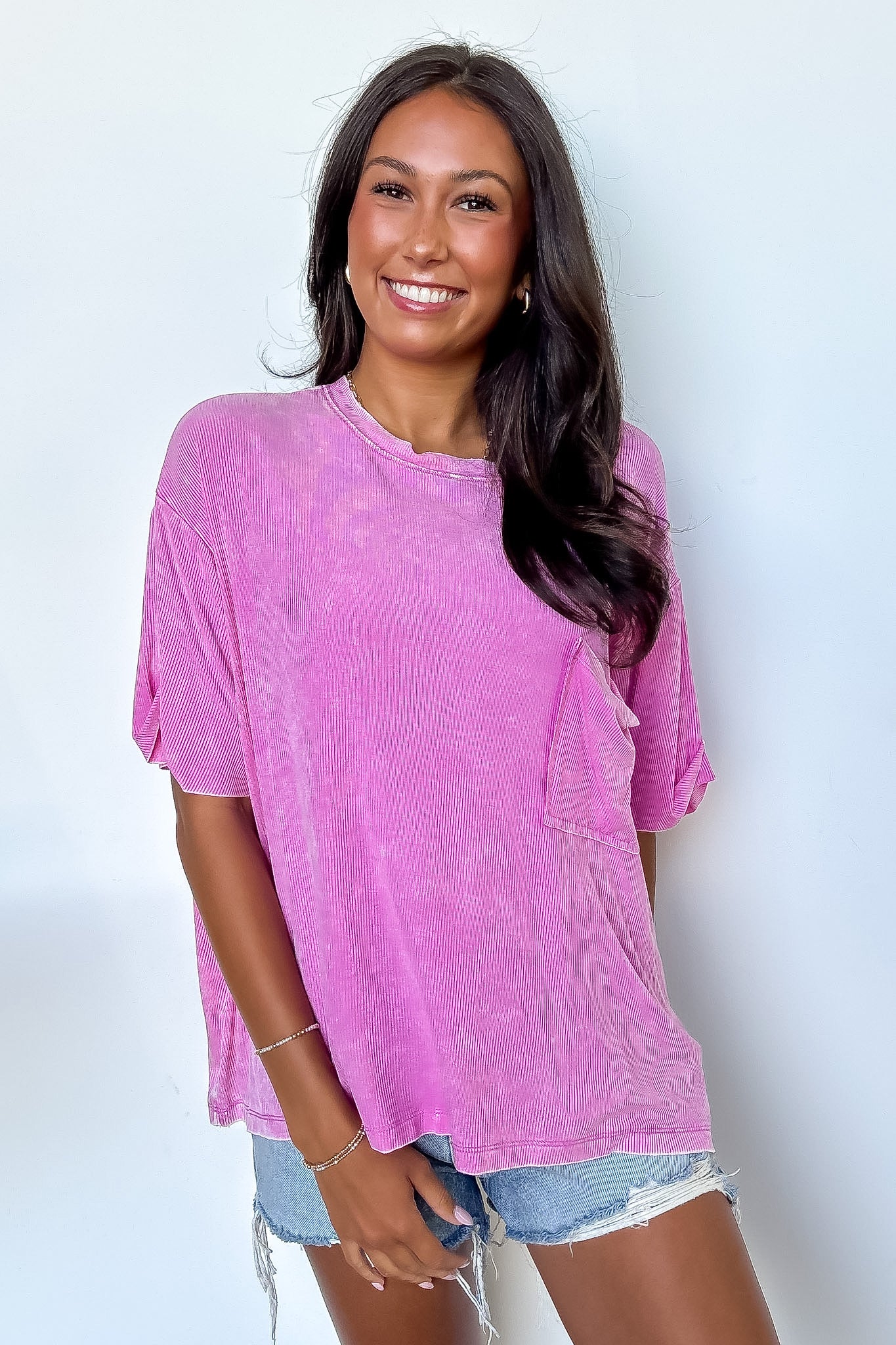 Rylee Mineral Wash Ribbed Relaxed Pocket Top - BACK IN STOCK