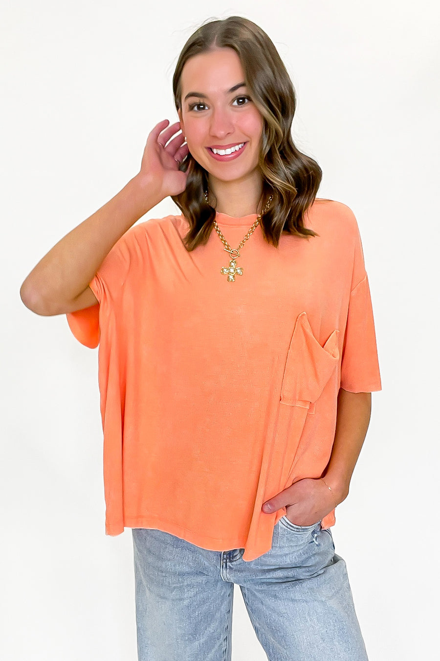 Rylee Mineral Wash Ribbed Relaxed Pocket Top - BACK IN STOCK - Madison and Mallory