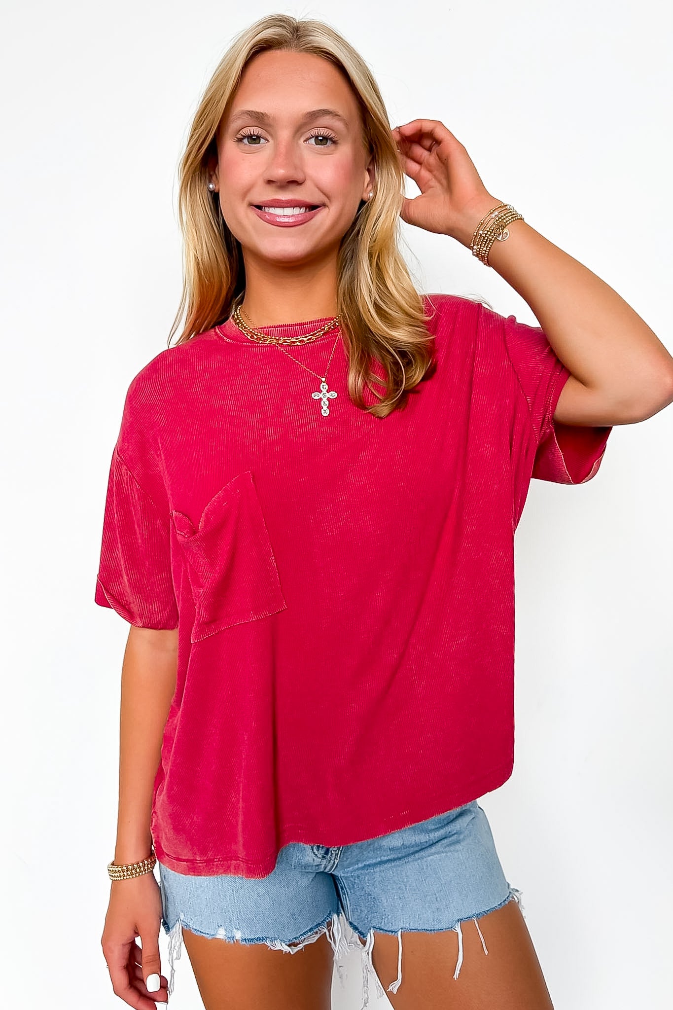 Rylee Mineral Wash Ribbed Relaxed Pocket Top - BACK IN STOCK