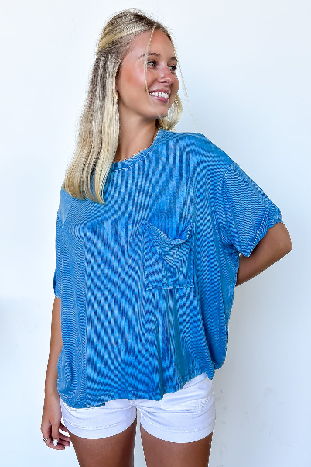 Deep Sky / SM Rylee Mineral Wash Rib Knit Top - Madison and Mallory